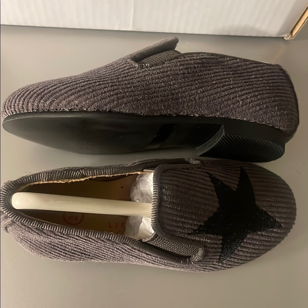 Gray Corduroy Kids Loafers with Black Star by Little Legends brand size 21.